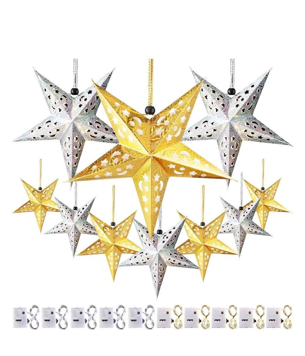 Zhanmai 10 Pcs Christmas Paper Star Lantern Lampshades
